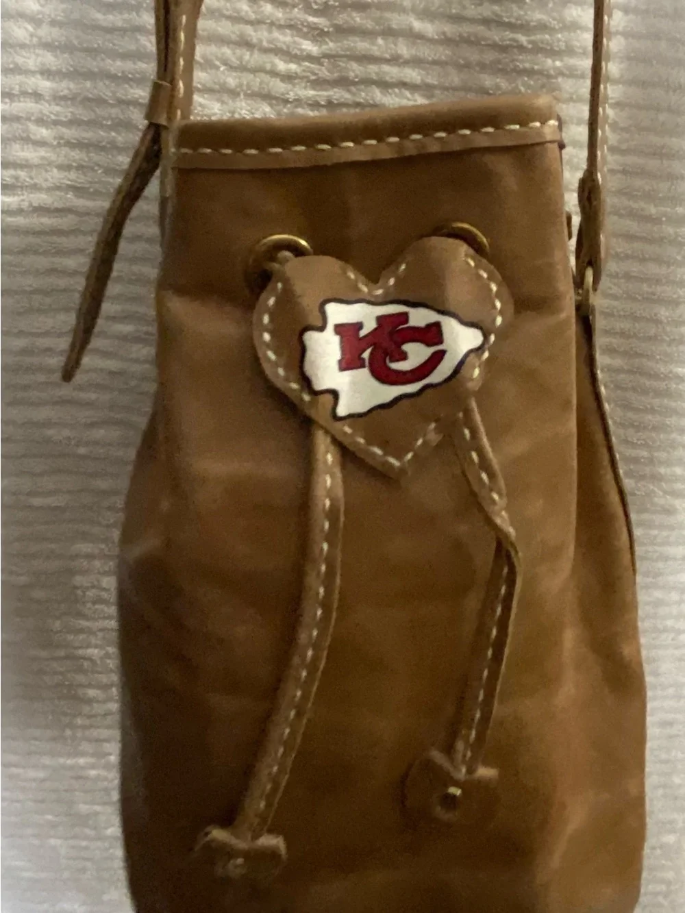 KC Chiefs  Leather Drawstring Hobo Crossbody Bag with Heart Patch